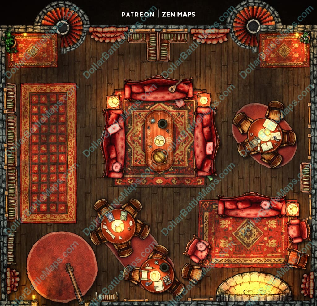 Magic Castle Red Common Room Rpg Battlemap